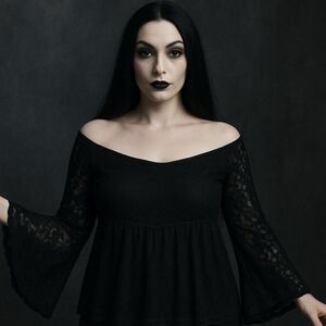 Torrid Black Lace Off Shoulder Bell Sleeve Top Size 0 Goth Witchy Boho